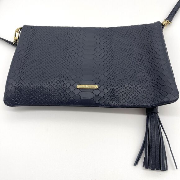 Gigi New York Stella Purse Handbag Blue Leather Python Emboss Clutch Crossbody - Picture 2 of 10